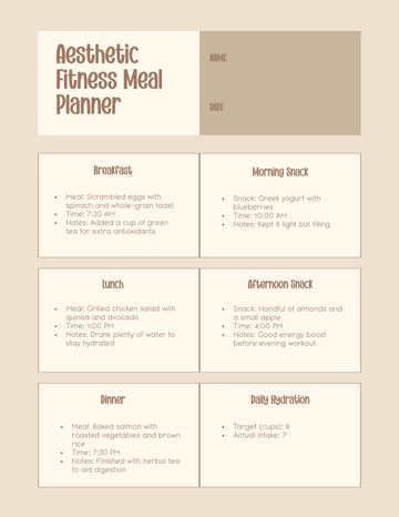 Free Aesthetic Fitness Meal Planner Template to Edit Online