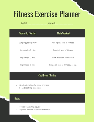 Free Fitness Exercise Planner Template to Edit Online