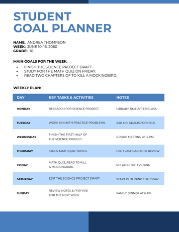 Free Student Goal Planner Template to Edit Online