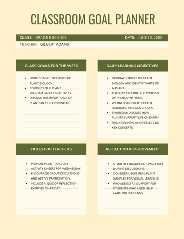 Free Classroom Goal Planner Template to Edit Online