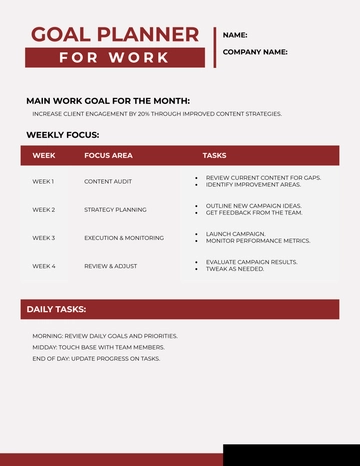 Free Goal Planner for Work Template to Edit Online