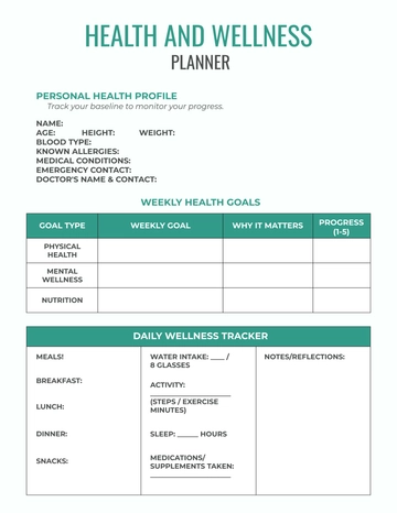 Free Health and Wellness Planner Template to Edit Online