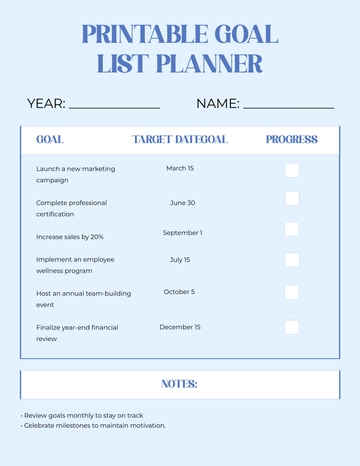 Free Printable Goal List Planner Template to Edit Online