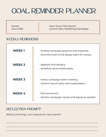 Free Goal Reminder Planner Template to Edit Online
