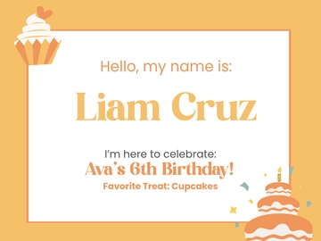 Free Kids Birthday Party Name Tag Template to Edit Online