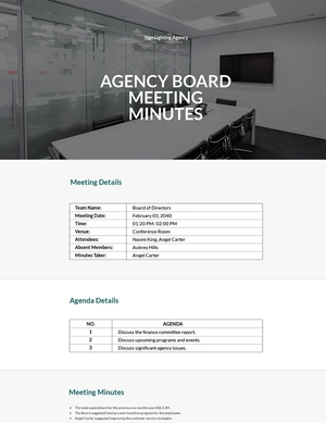 Agency Board Meeting Minutes Template