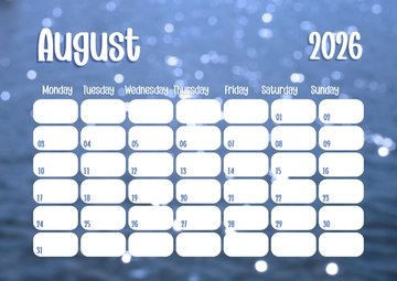 Free August 2026 Calendar Shape Bokeh Template to Edit Online