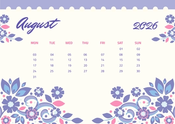 Free Colorful Pastel August 2026 Calendar Template to Edit Online