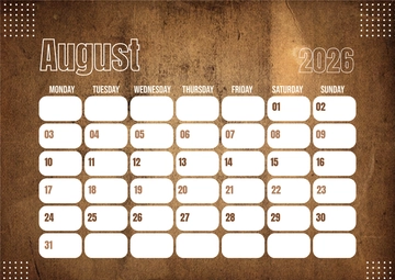 Free Rustic August 2026 Calendar Template to Edit Online