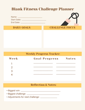 Free Blank Fitness Challenge Planner Template to Edit Online