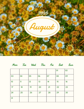 Free Garden August 2026 Calendar Template to Edit Online