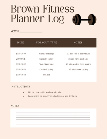 Free Brown Fitness Planner Log Template to Edit Online