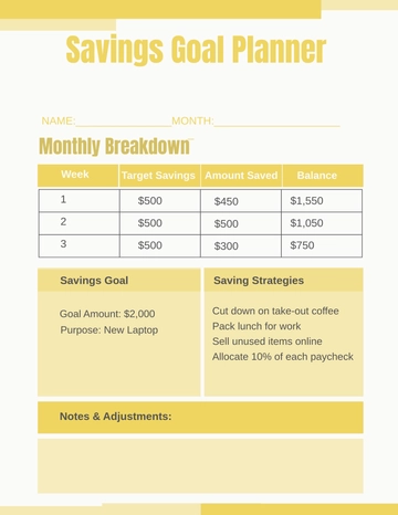 Free Yellow Savings Goal Planner Template to Edit Online
