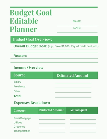 Free Budget Goal Editable Planner Template to Edit Online