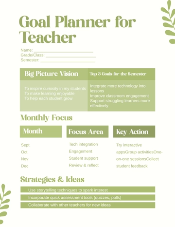 Free Goal Planner for Teacher Template to Edit Online