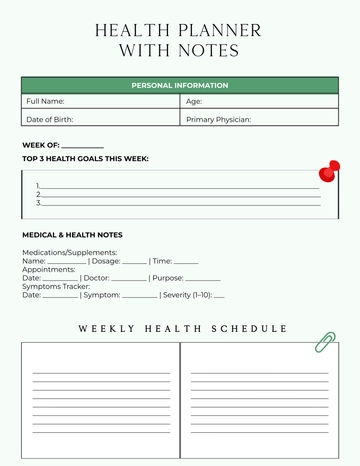 Free Health Planner with Notes Template to Edit Online
