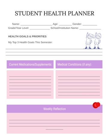 Free Student Health Planner Template to Edit Online