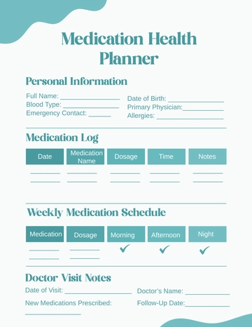 Free Medication Health Planner Template to Edit Online