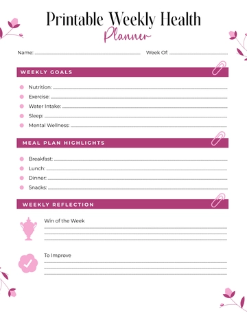 Free Printable Weekly Health Planner Template to Edit Online