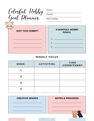 Free Colorful Hobby Goal Planner Template to Edit Online
