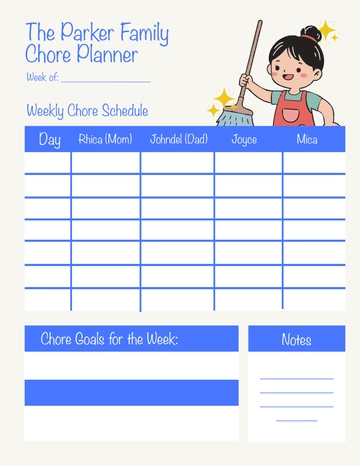 Free Blank Family Chore Planner Template to Edit Online