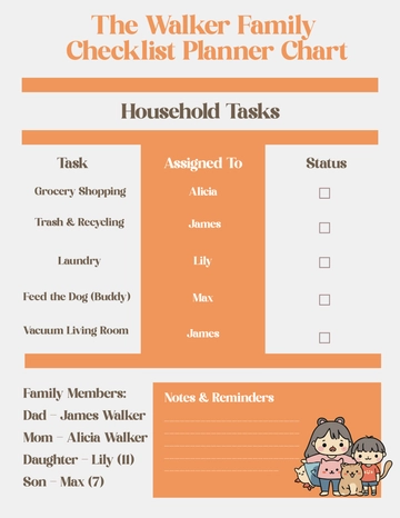 Free Orange Family checklist Planner Template to Edit Online