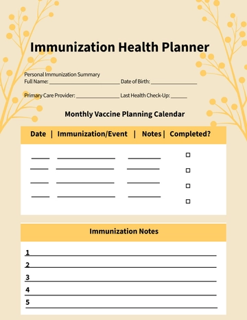 Free Immunization Heatlh Planner Template to Edit Online