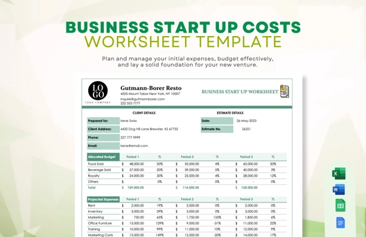 Business Start Up Costs Worksheet Template Business Start Up Costs Worksheet Template