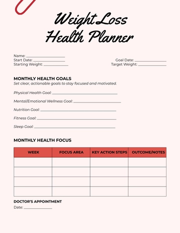 Free Weight Loss Health Planner Template to Edit Online