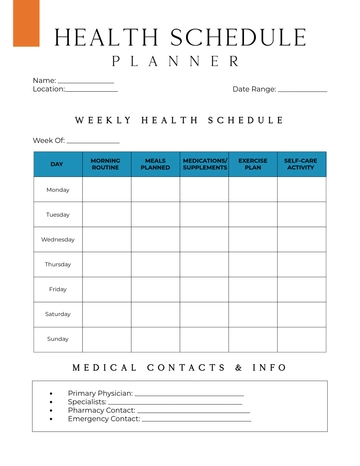 Free Professional Health Schedule Planner Template to Edit Online