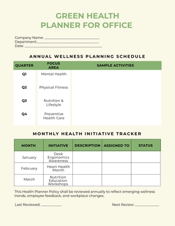 Free Green Health Planner for Office Template to Edit Online