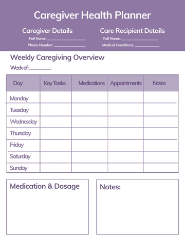 Free Caregiver Health Planner Template to Edit Online