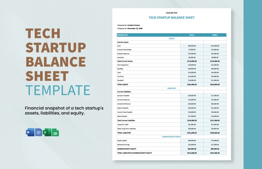 Tech Startup Balance Sheet Template