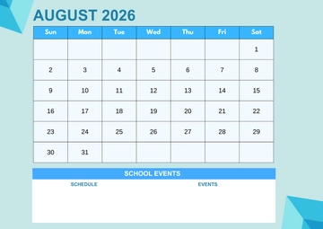 Free August 2026 Calendar for School Template to Edit Online