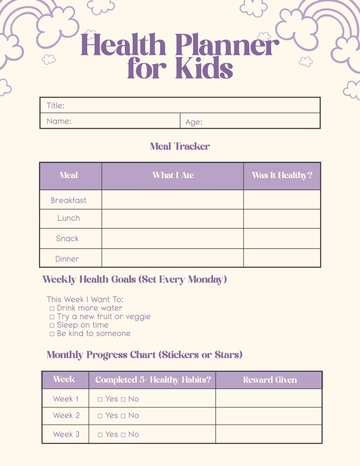 Free Colorful Health Planner for Kids Template to Edit Online