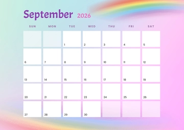 Free Editable Rainbow September 2026 Calendar Template to Edit Online