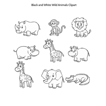 Free Black and White Wild Animals Clipart to Edit Online