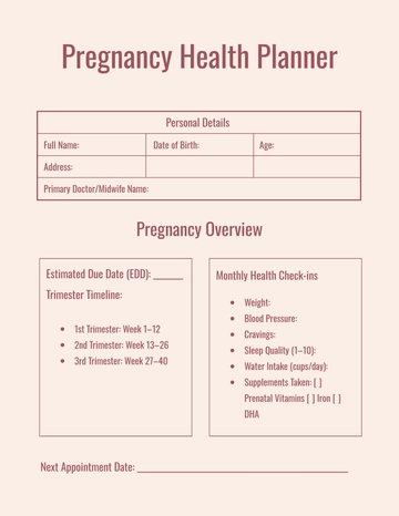 Free Pregnancy Health Planner Template to Edit Online