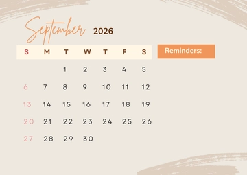 Free Simple September 2026 Calendar Template to Edit Online
