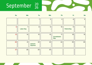 Free September 2026 Calendar with Holidays Template to Edit Online