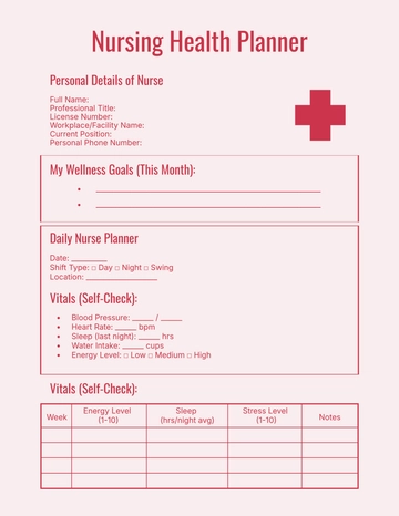 Free Nursing Health Planner Template to Edit Online