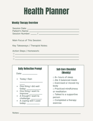 Free Therapy Health Planner Template to Edit Online