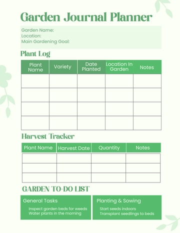 Free Green Garden Journal Planner Template to Edit Online