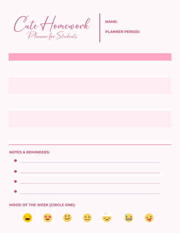 Free Cute Homework Planner for Students Template to Edit Online