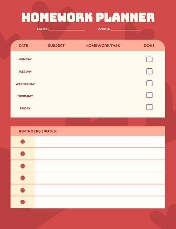 Free Heart Background Homework Planner Template to Edit Online