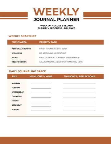 Free Weekly Journal Planner Template to Edit Online