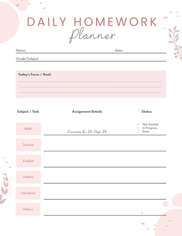 Free Daily Homework Planner Template to Edit Online