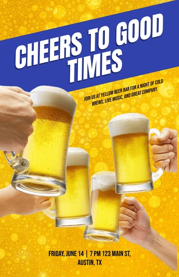 Free Yellow Beer Bar Poster Template to Edit Online