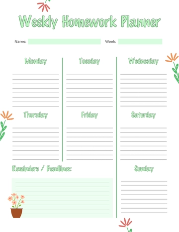 Free Weekly Homework Planner Template to Edit Online