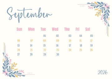 Free September 2026 Calendar Clipart Template to Edit Online